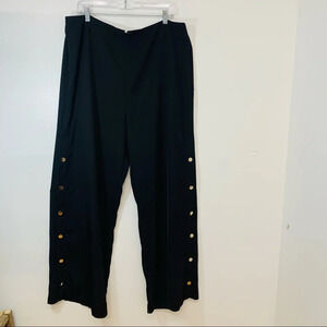 Black Trouser Pants Woman 1X  Wide‎ Leg Snaps to Thigh Moto Boho Business Casual